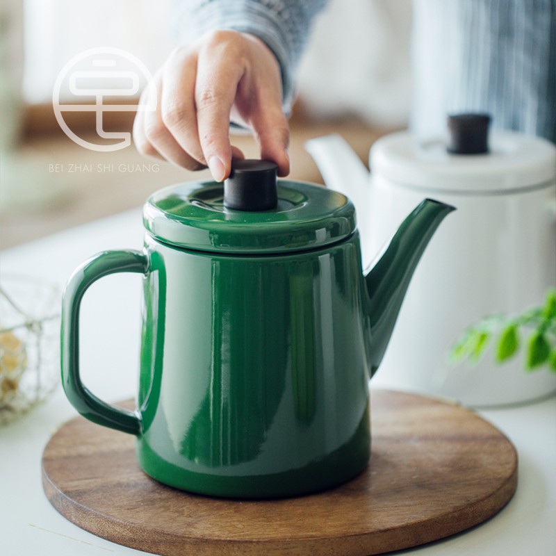 日本进口野田珐琅烧水壶咖啡壶手冲壶1.5L家用明火电磁炉白色茶壶