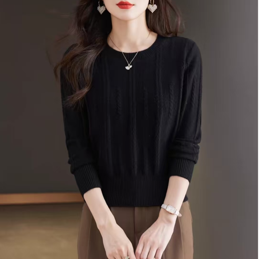 801#女秋冬圆领套头百搭毛衣宽松针织衣打底上衣潮