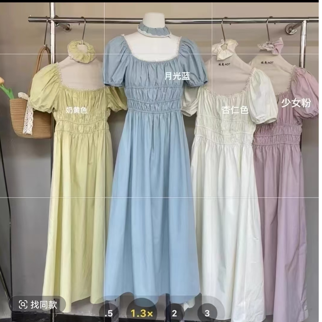 6109#新款法式温柔时尚气质风别致洋气减龄方领长裙高级感女神范