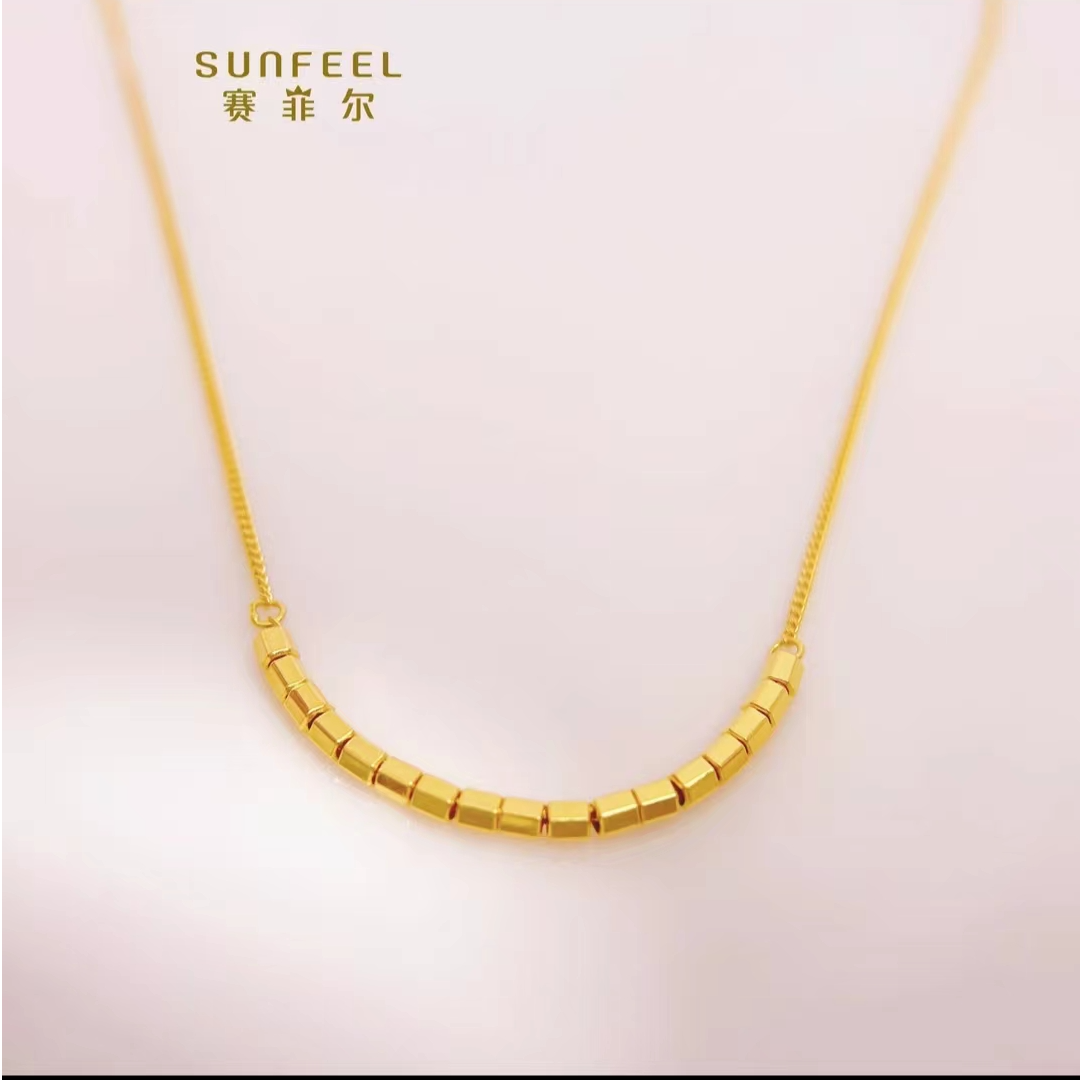 赛菲尔万足®足金简约闪耀方糖纯金项链百搭黄金项链礼物送女友