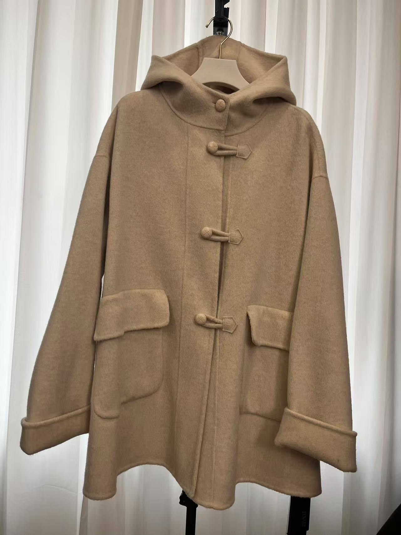 金影奇女士连帽大衣中长款双面呢