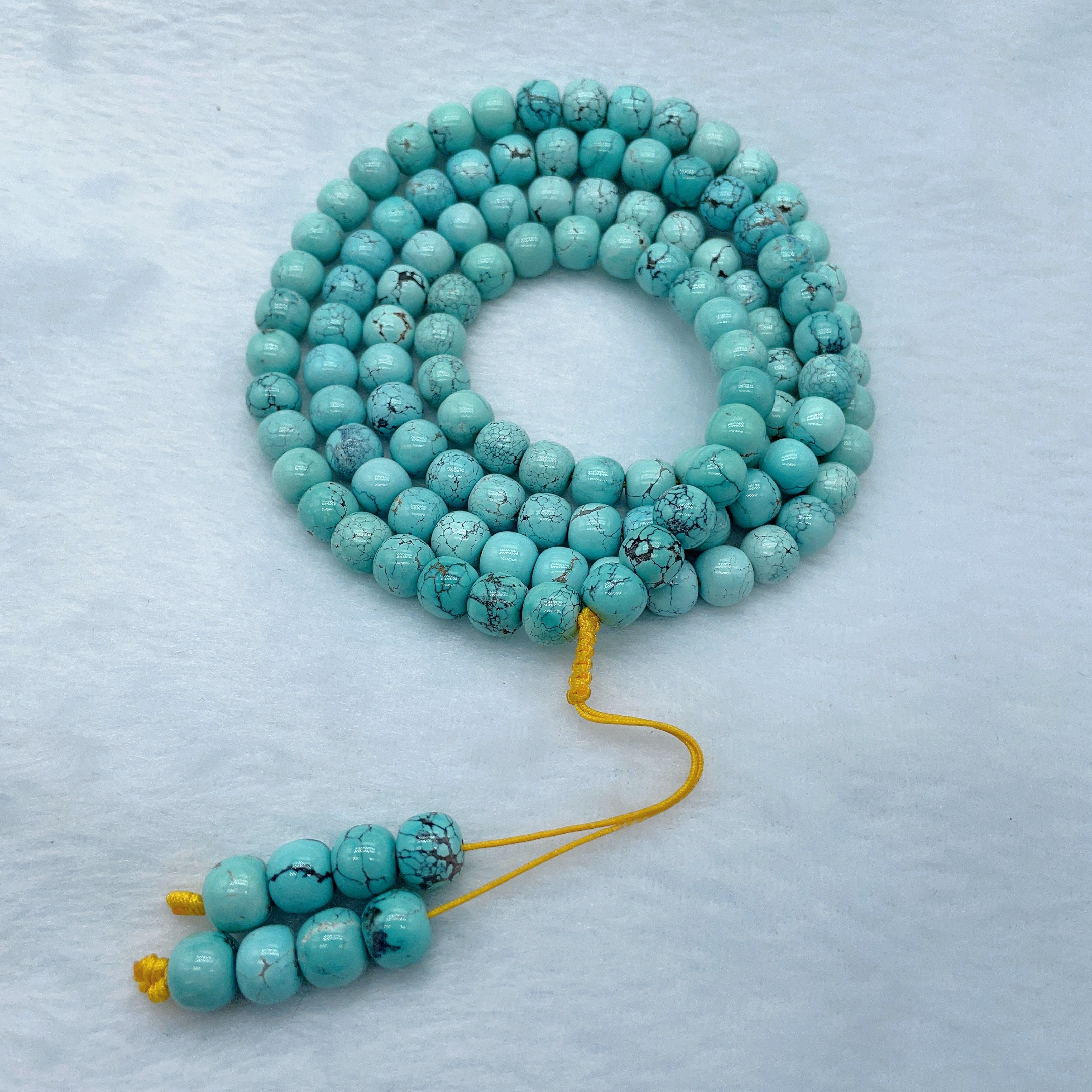 原矿老型珠绿松石108多圈项链，9＋直径同料108，收藏必备花纹独特