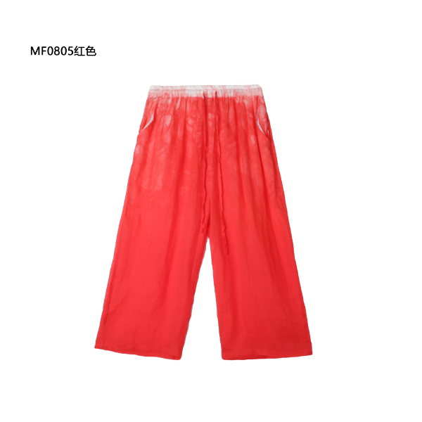 【麻訪家】MF0805红色春夏复古文艺宽松休闲百搭直筒裤
