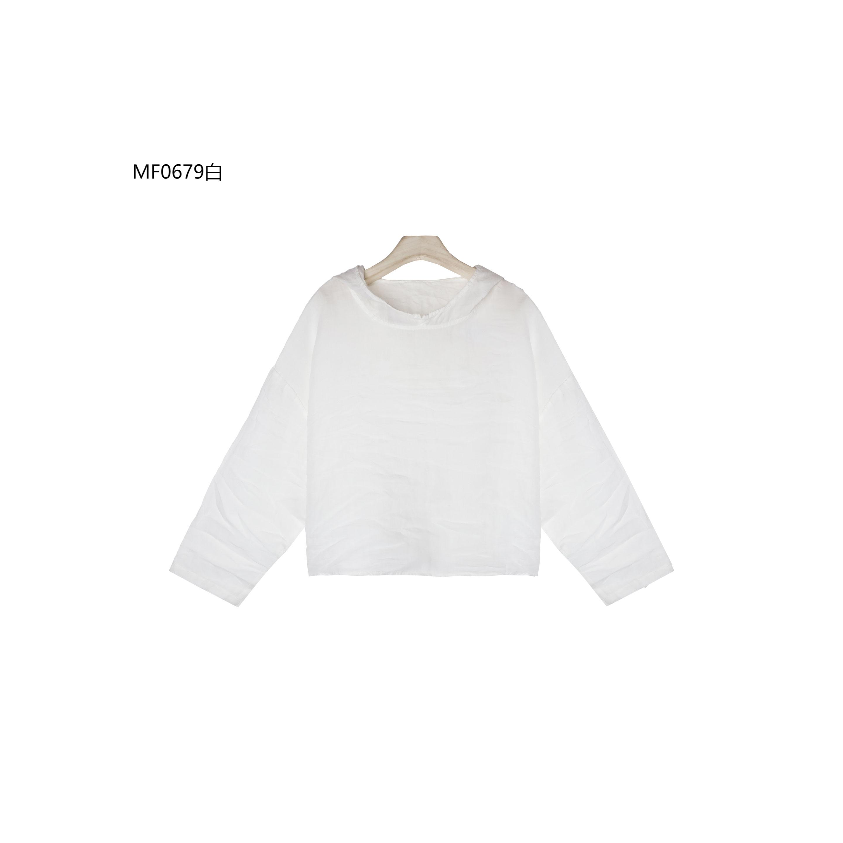【麻訪家】MF0679白文艺复古简约休闲百搭连帽长袖上衣