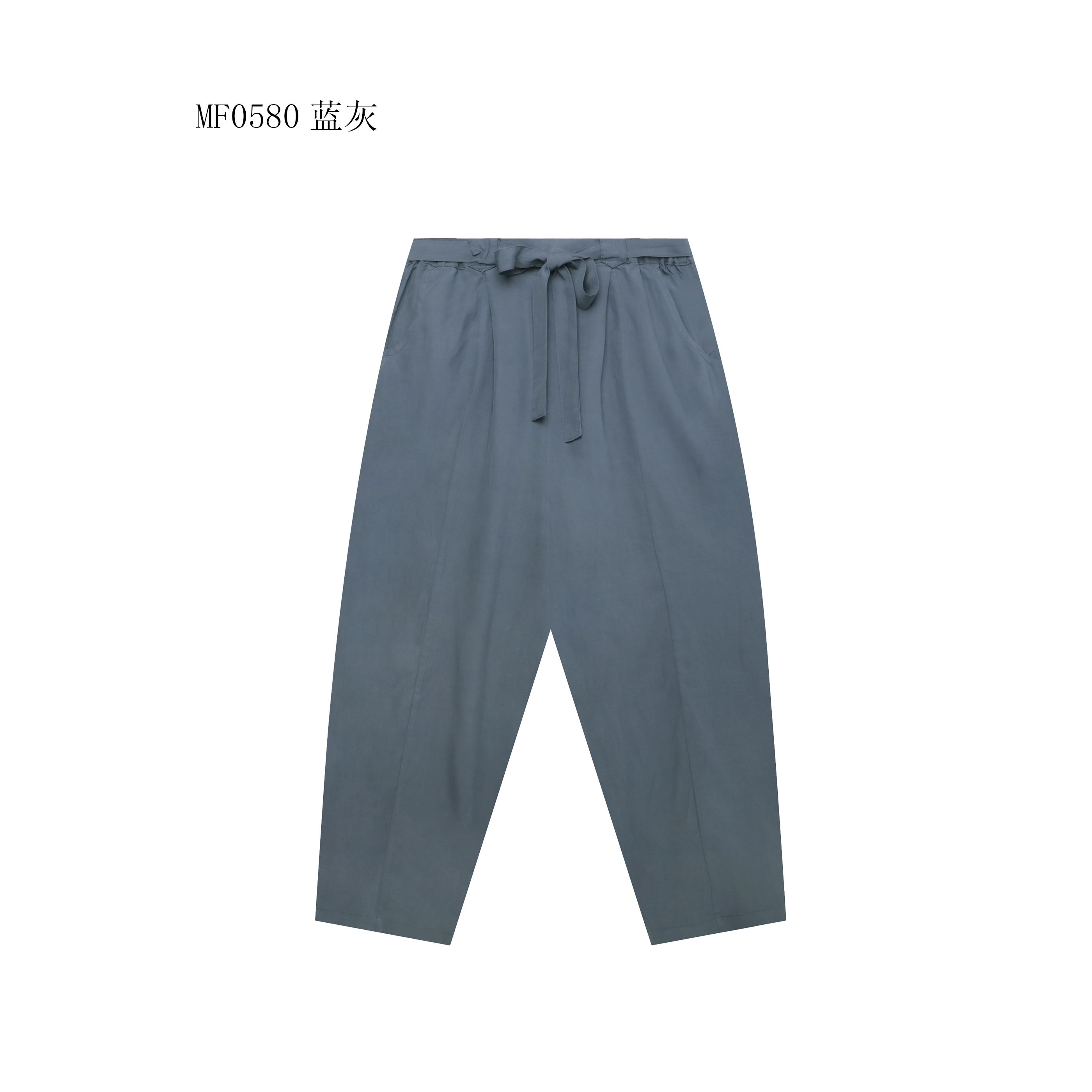 【麻訪家】MF0580蓝灰复古文艺简约松紧腰百搭显瘦休闲哈伦裤