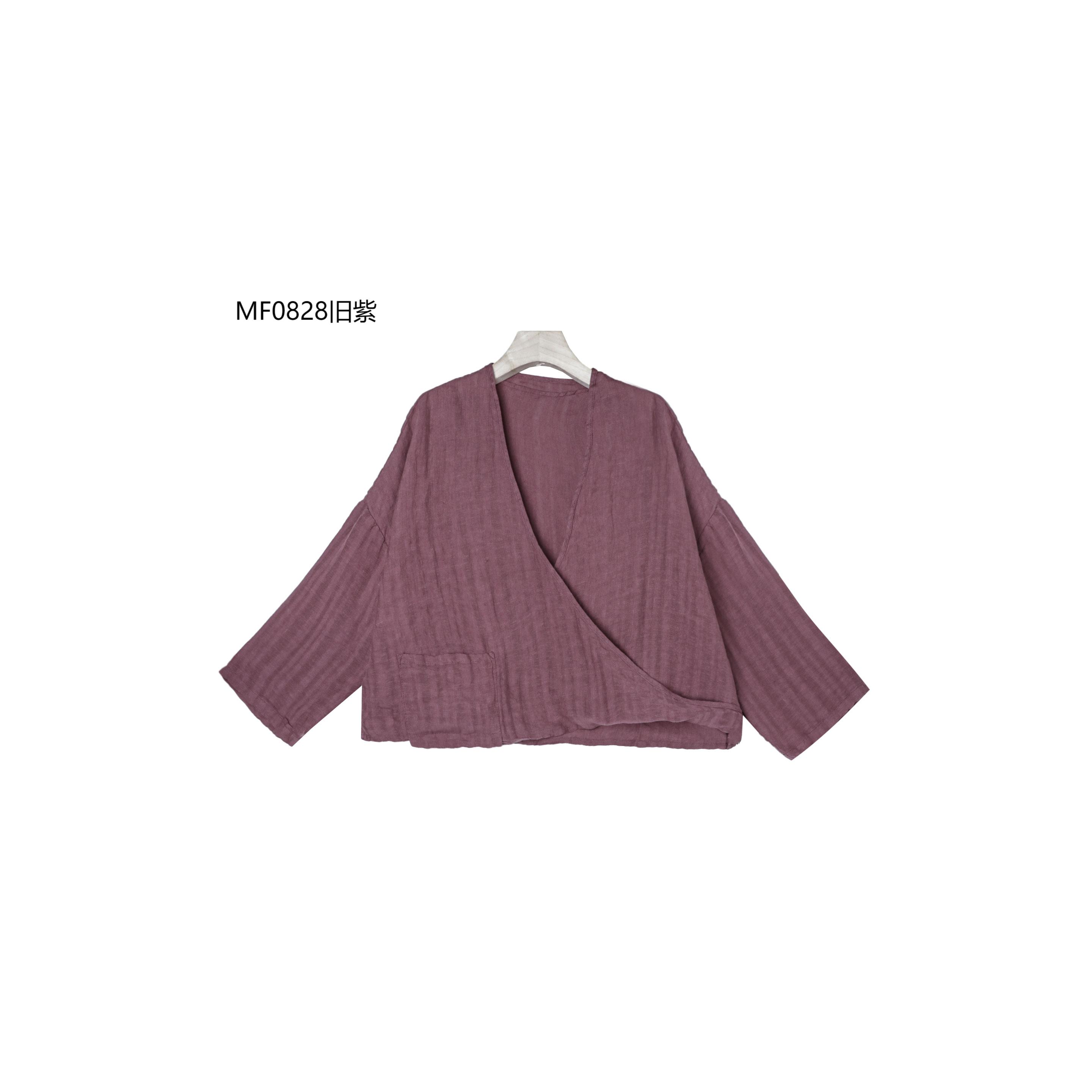 【麻訪家】MF0828旧紫复古文艺设计感百搭长袖上衣