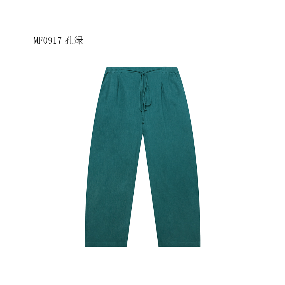【麻訪家】MF0917孔绿文艺时尚松紧腰百搭显瘦休闲哈伦裤