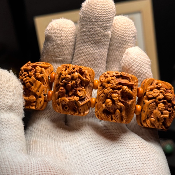 十八罗汉手牌，桃核雕刻文玩手串，尺寸：29/22+