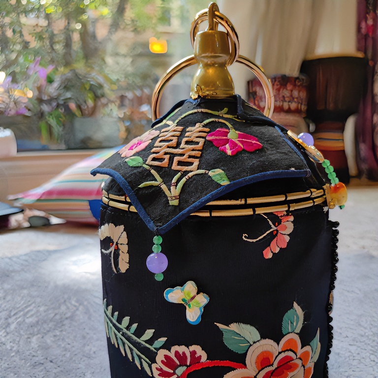 国风手绣鸟笼款储物摆件手工中式