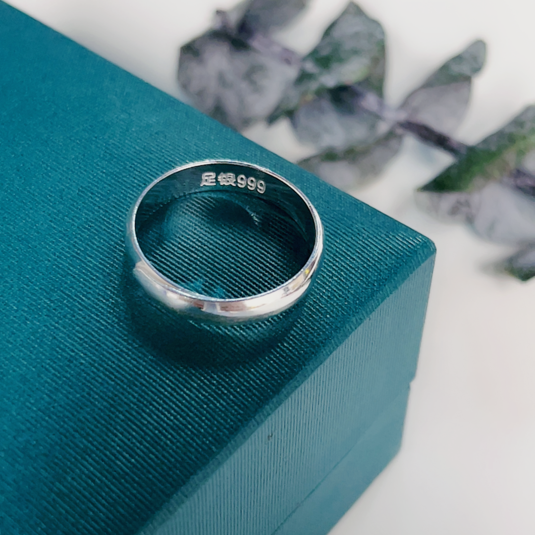足银戒指 足银999光面活口可调节戒指简约素款素圈情侣