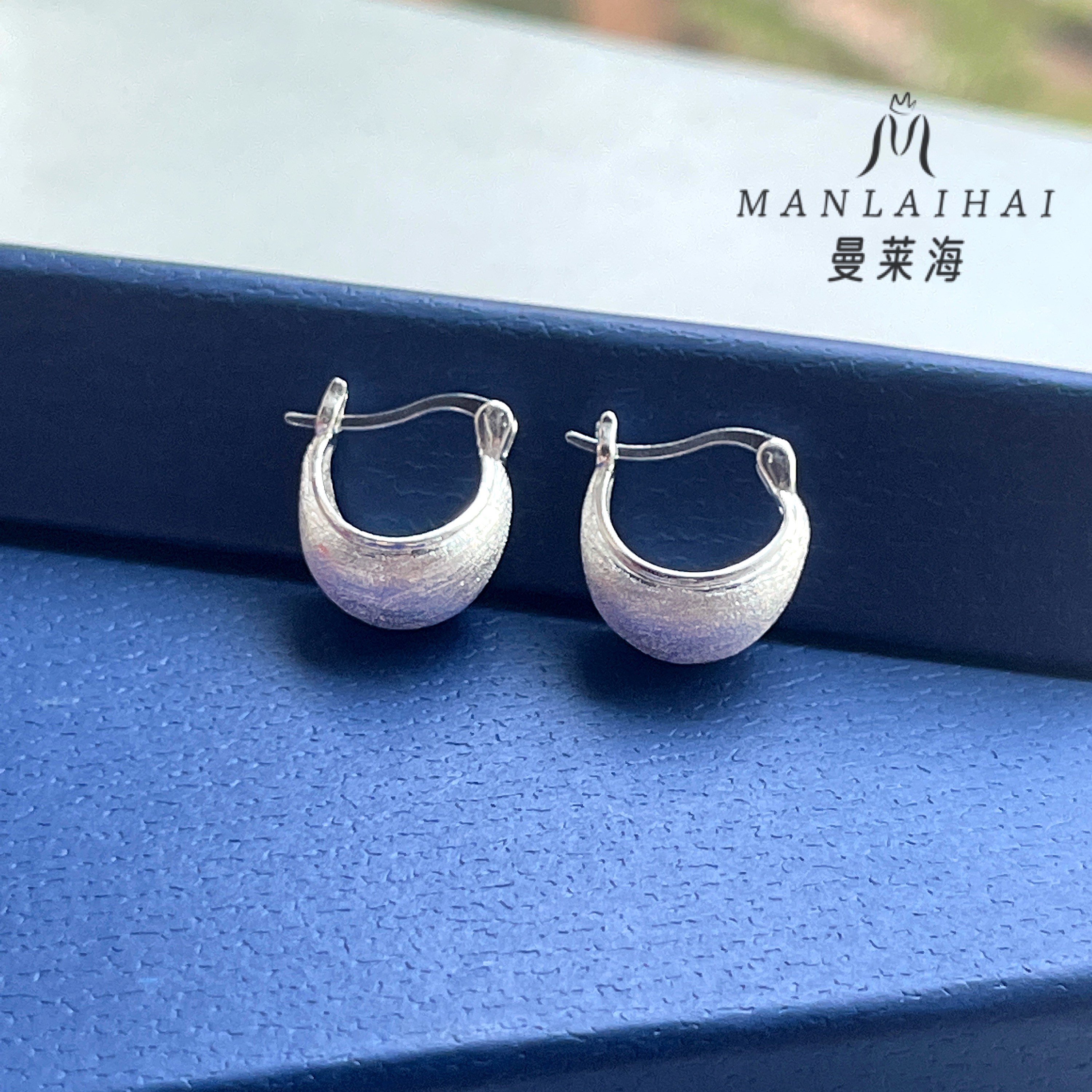 足银耳饰 拉丝时尚椭圆耳扣气质百搭小众简银色实心磨