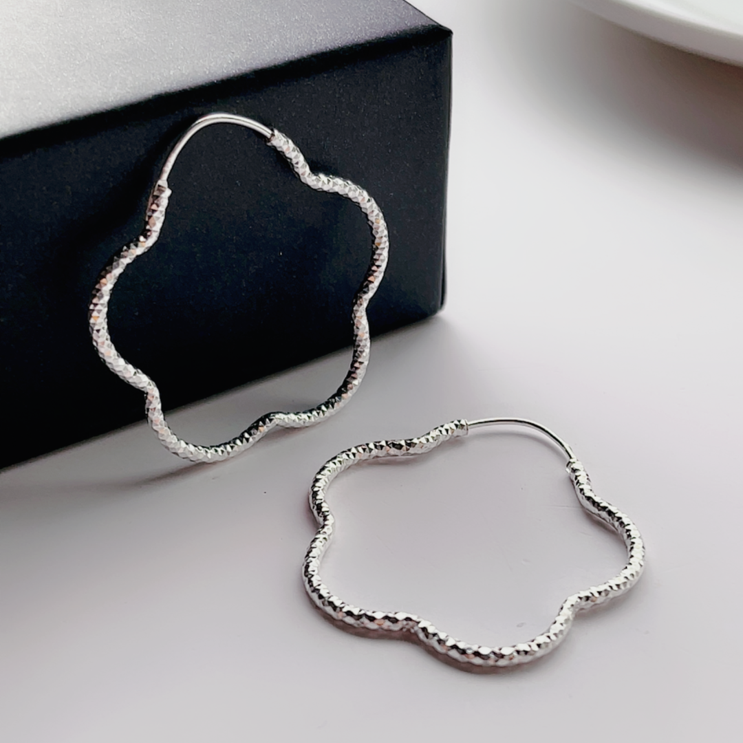 足银耳饰 足银耳饰几何五瓣花大耳圈个性气质轻奢设计感礼物闪闪