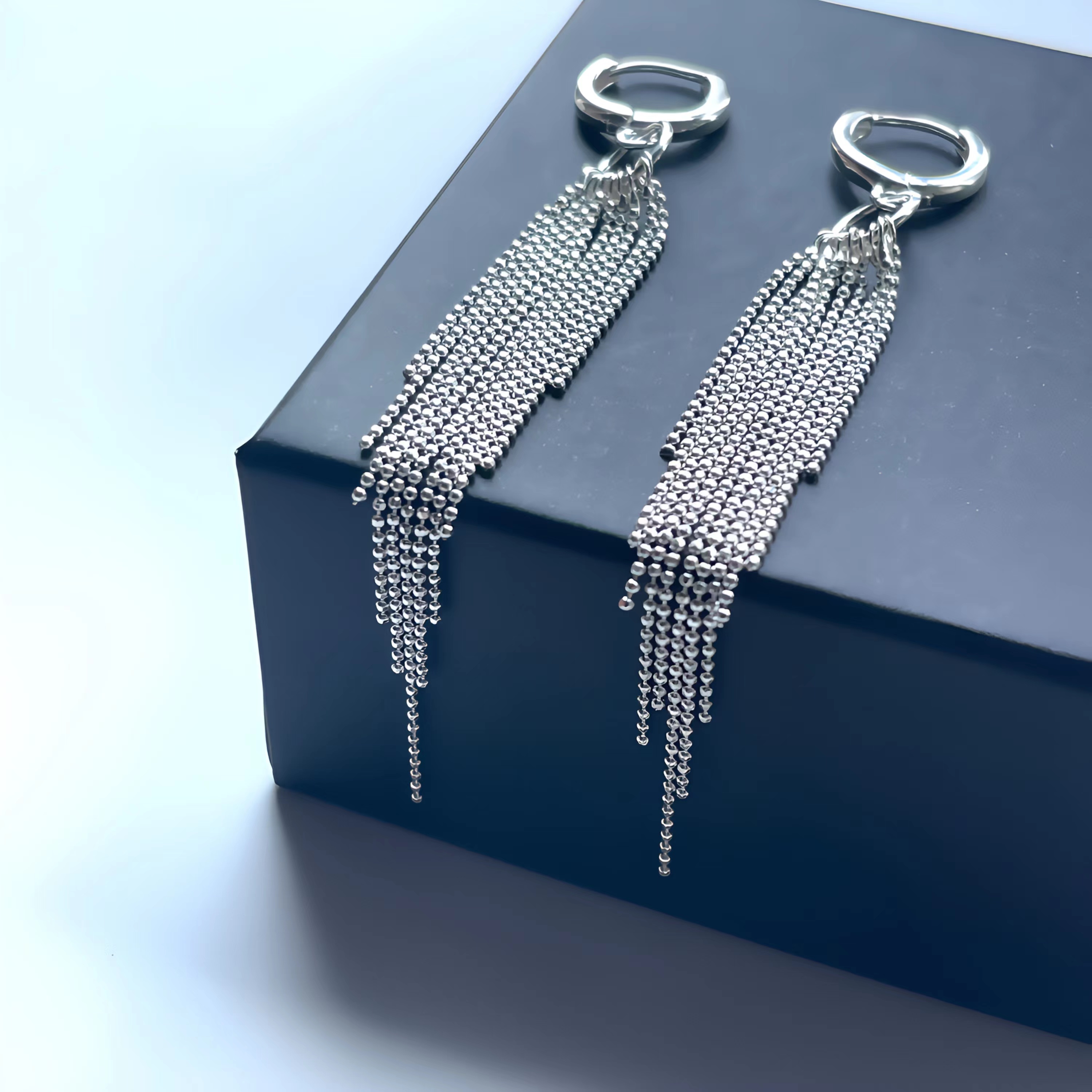 足银耳饰 圆圈长流苏耳环耳扣银饰轻奢个性搭配穿搭长