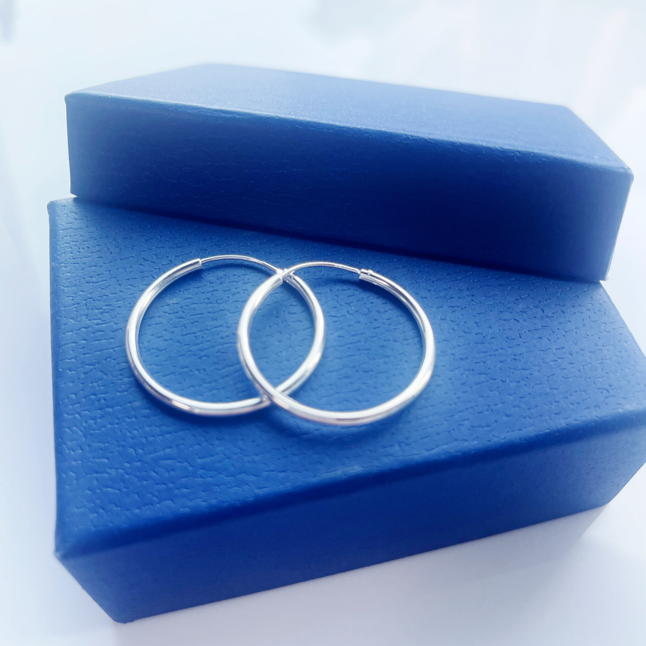 足银耳饰 大耳圈3厘米光面足银纯银正品百搭简约气质素圈素款