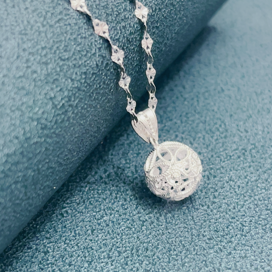 坠链均足银 雪花链加花丝镂空球素款精美时尚纯手工