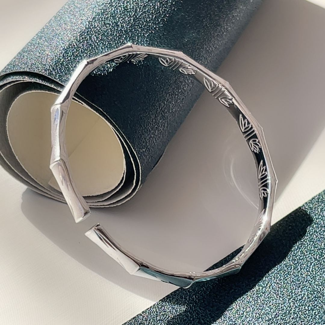 足银手镯 磨砂手工ins竹节银手镯可调节手镯气质时尚轻奢设计