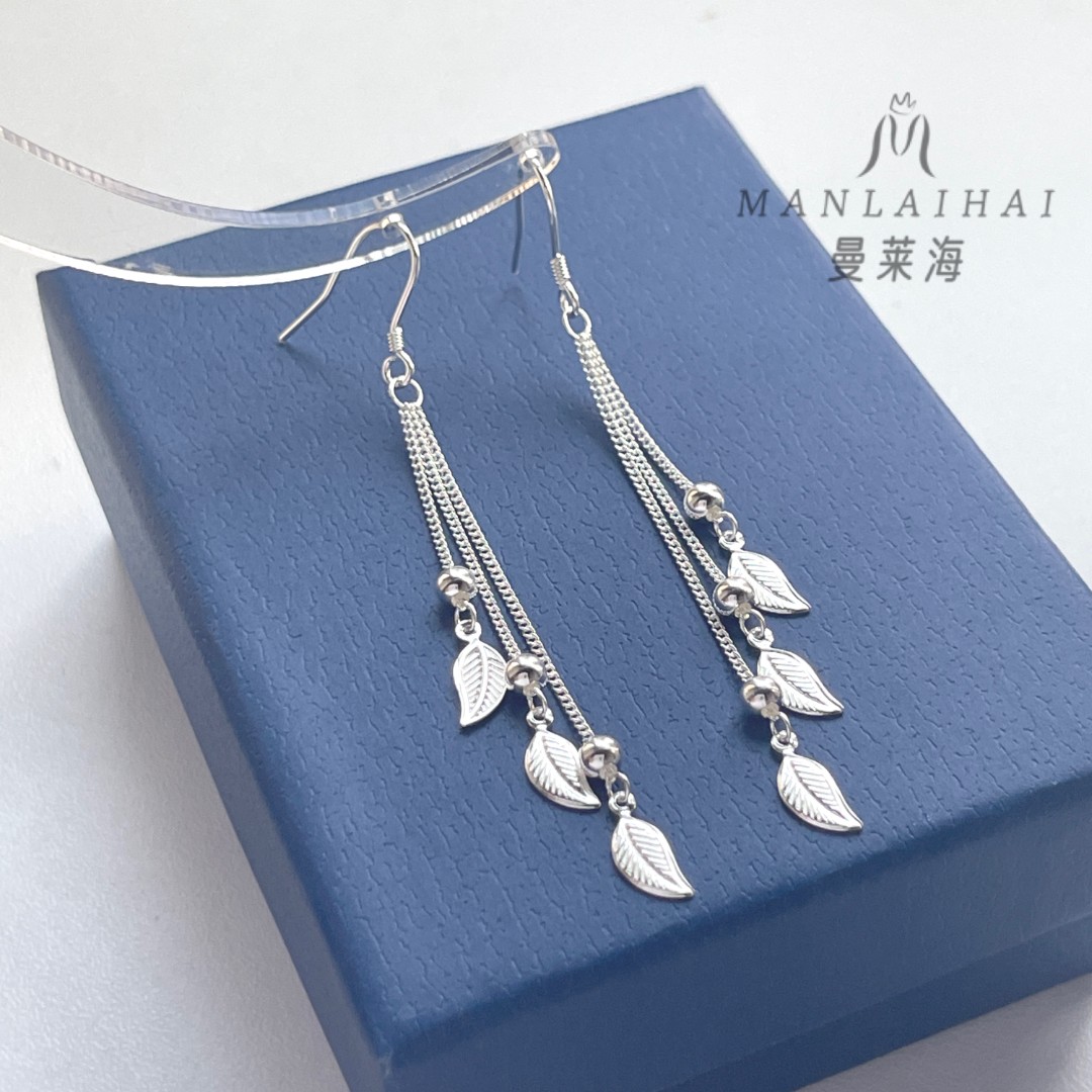 足银耳饰 树叶流苏耳环穿搭搭配叶子显瘦百搭轻奢520礼