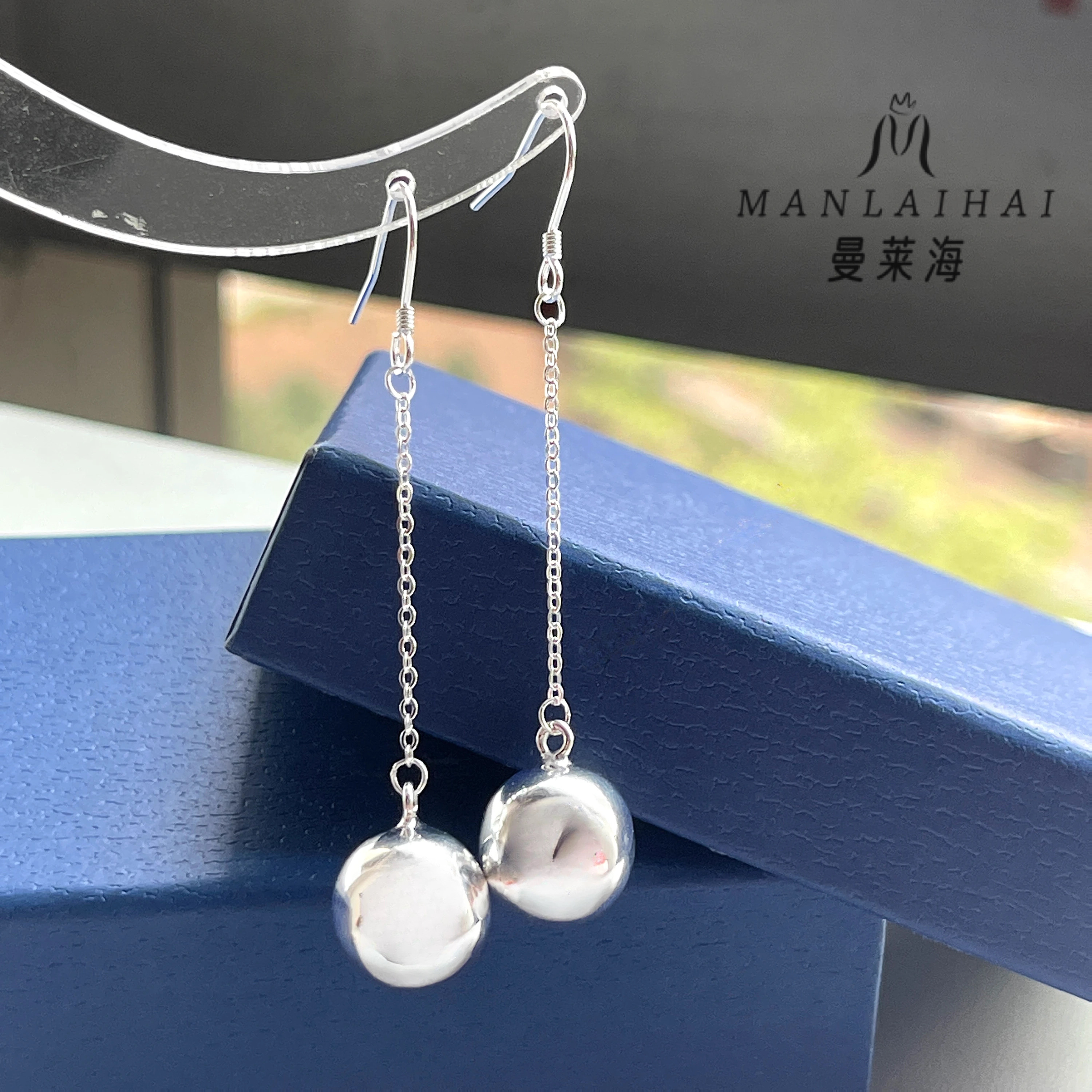 足银耳饰 大珠半实心流苏耳钩（12mm）光珠光面简约百搭气质复古