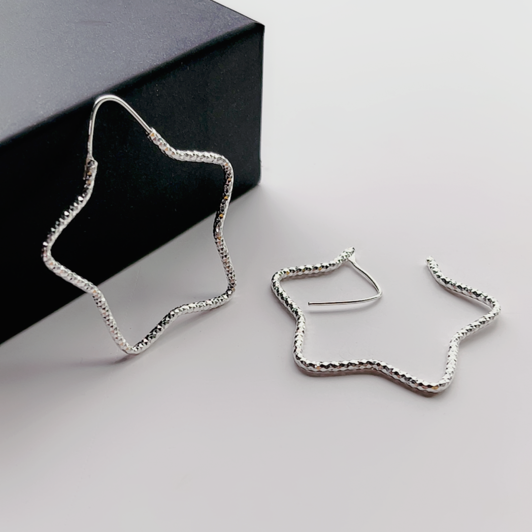 足银耳饰 几何五角星大耳圈闪闪钻设计感个性轻奢气质