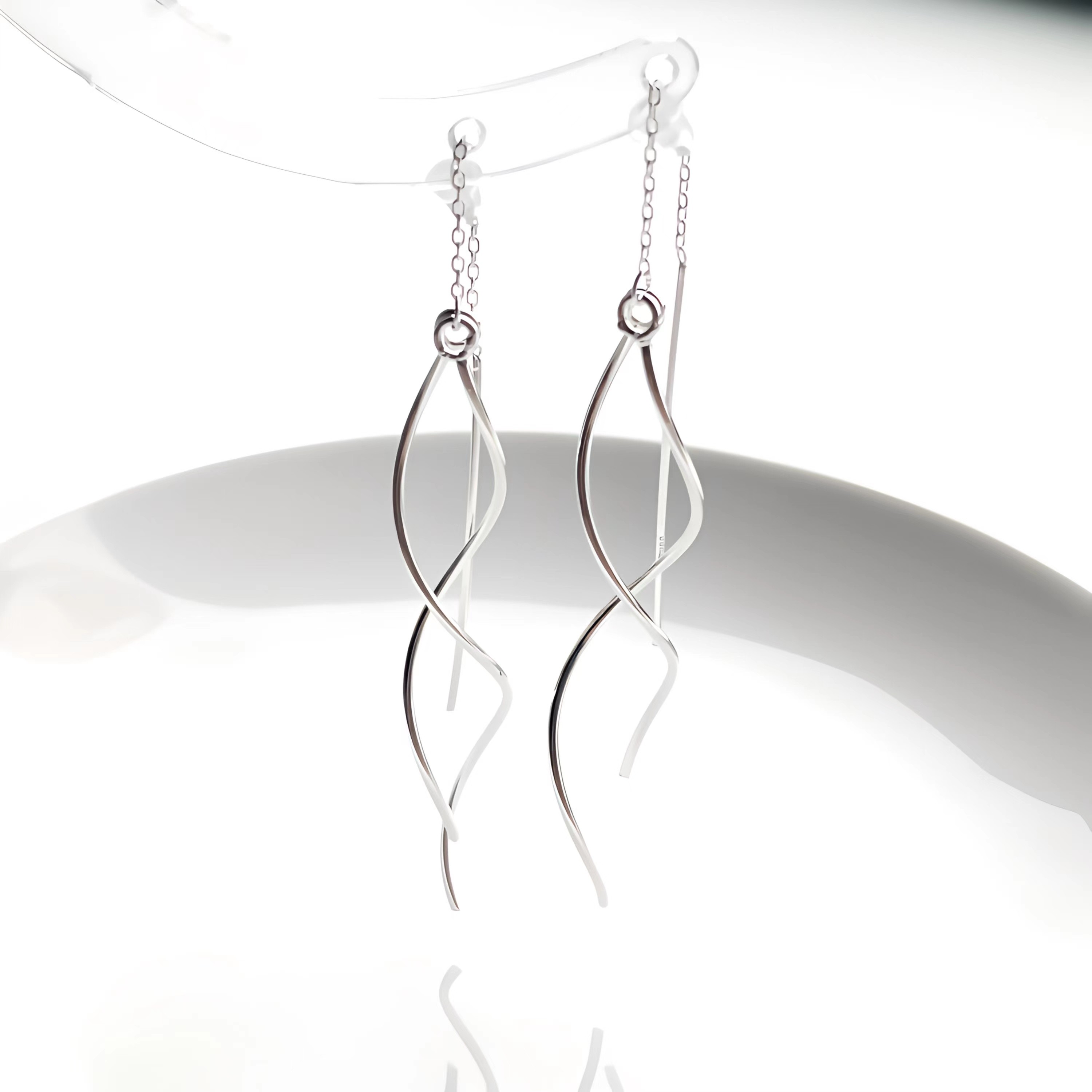 足银耳饰 波浪防丢长耳线显瘦气质设计穿搭搭配配饰超仙个性轻奢