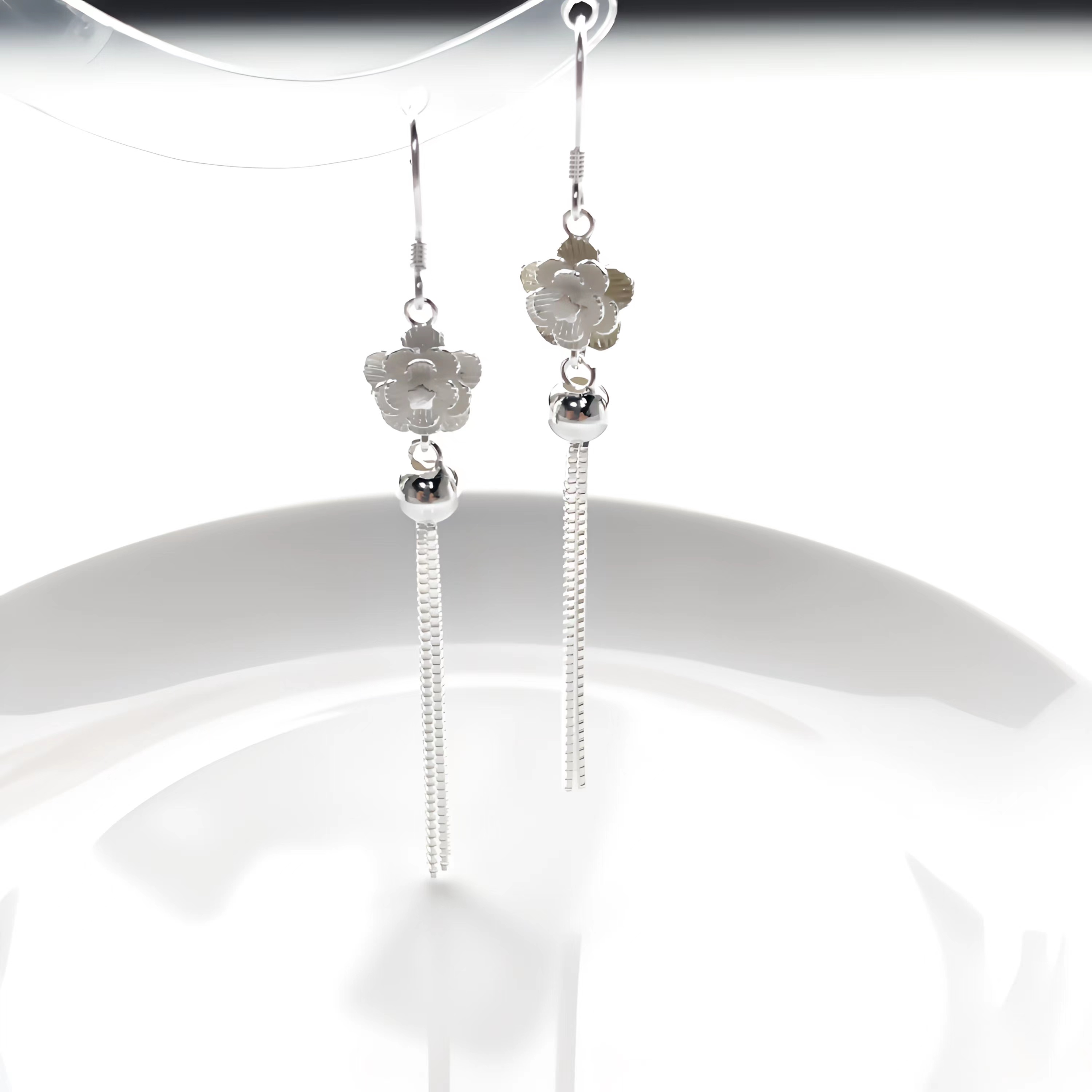 足银耳饰 玫瑰花流苏耳钩轻奢花朵搭配配饰银饰设计古