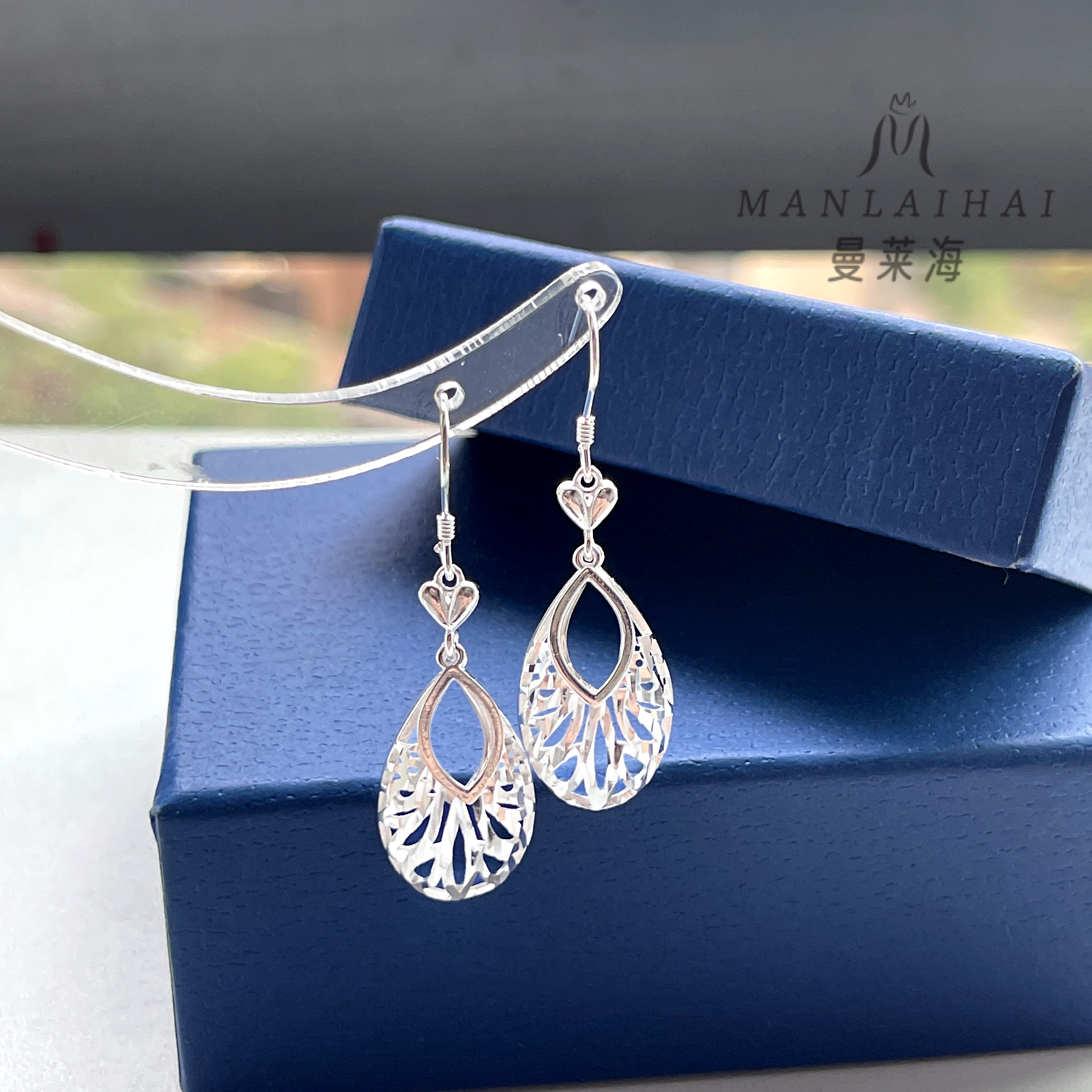 足银耳饰 镂空车花水滴耳钩气质礼物百搭轻奢欧美手工大气夏天