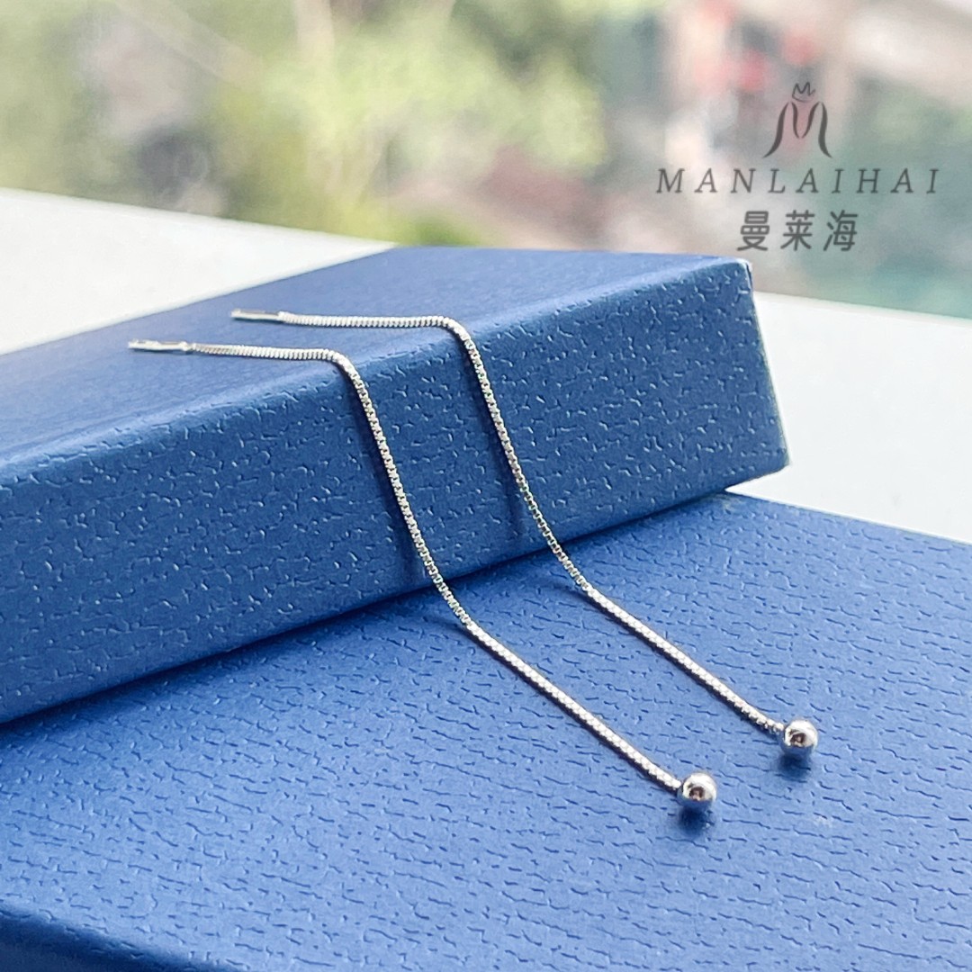 足银耳饰 足银耳饰圆珠超长款耳线流苏简约豆豆耳线礼物素款韩版