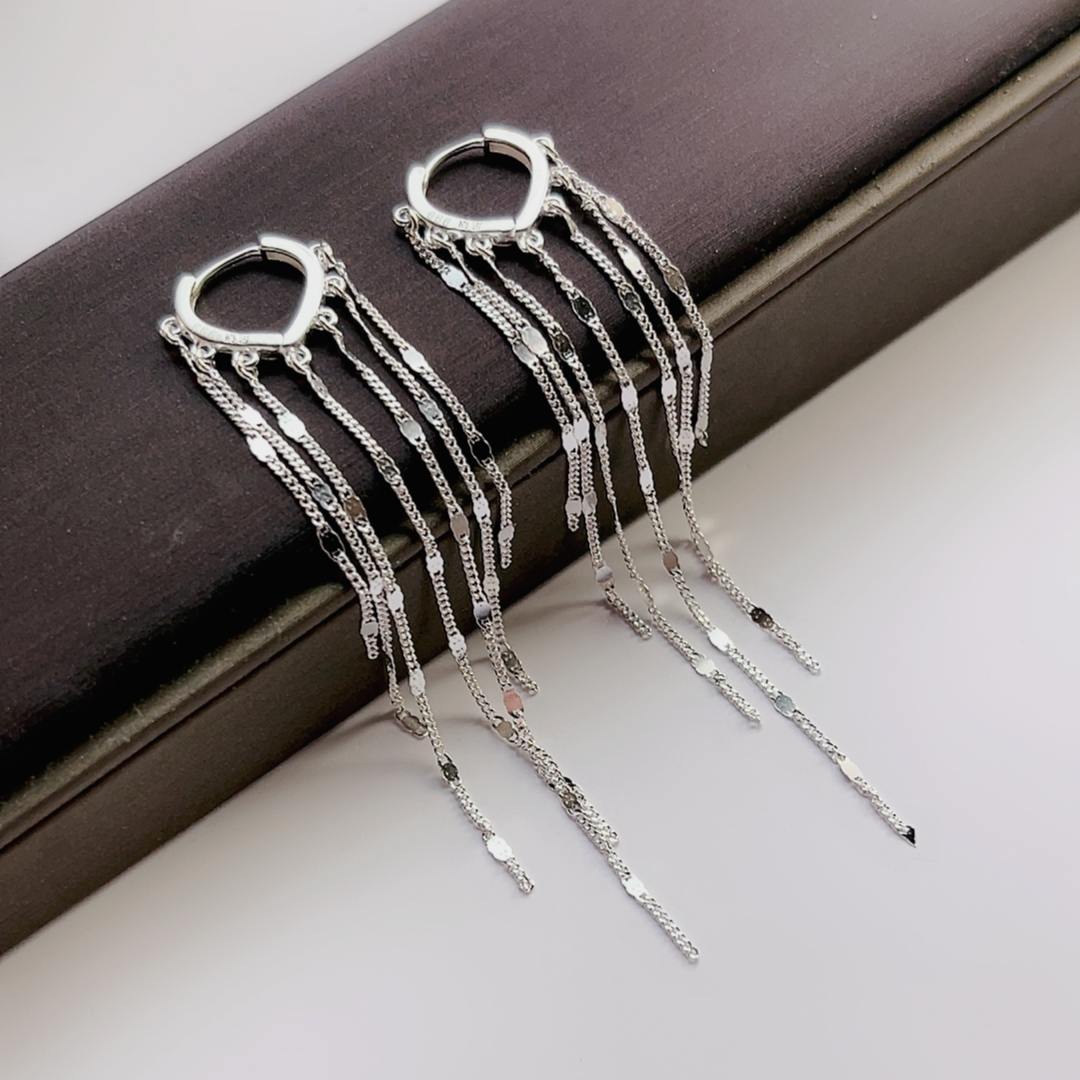 足银耳饰 爱心流苏耳圈耳环礼物气质个性轻奢长款设计