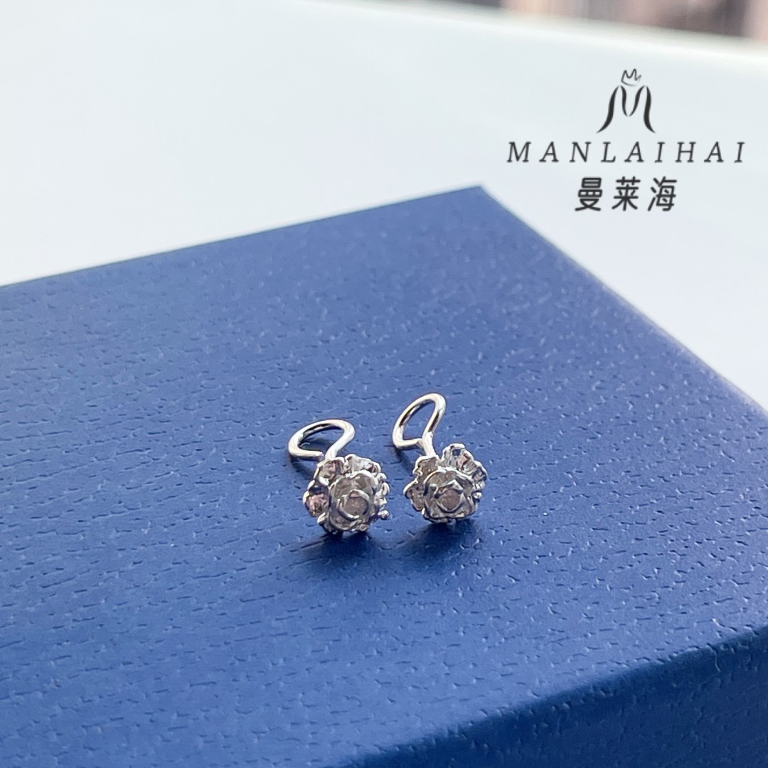 足银耳饰 弯钩多层次玫瑰花耳钉花朵轻奢气质经典手工百搭小巧