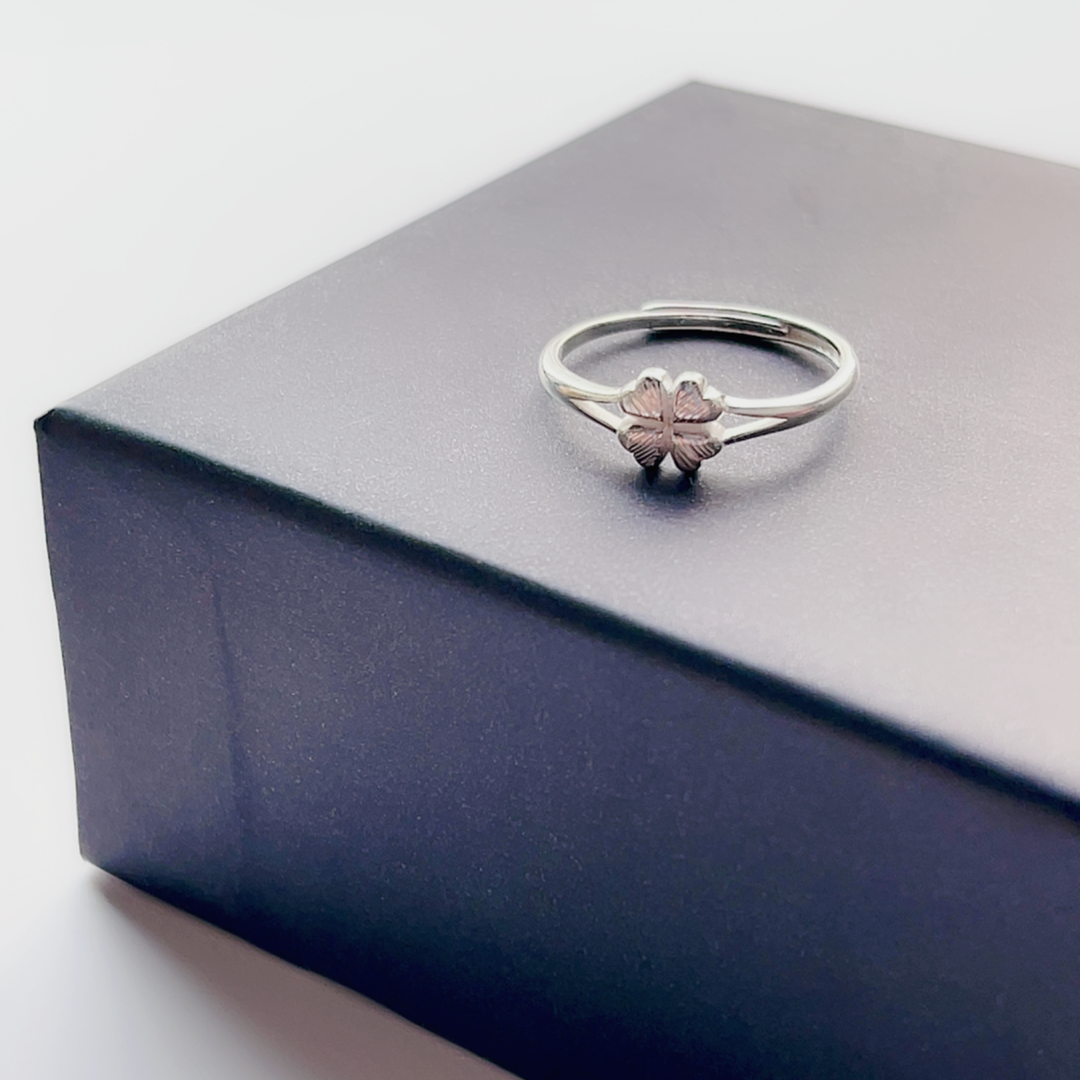 足银戒指 足银戒指 四叶花戒指开口可调节指环时尚个性气质简约