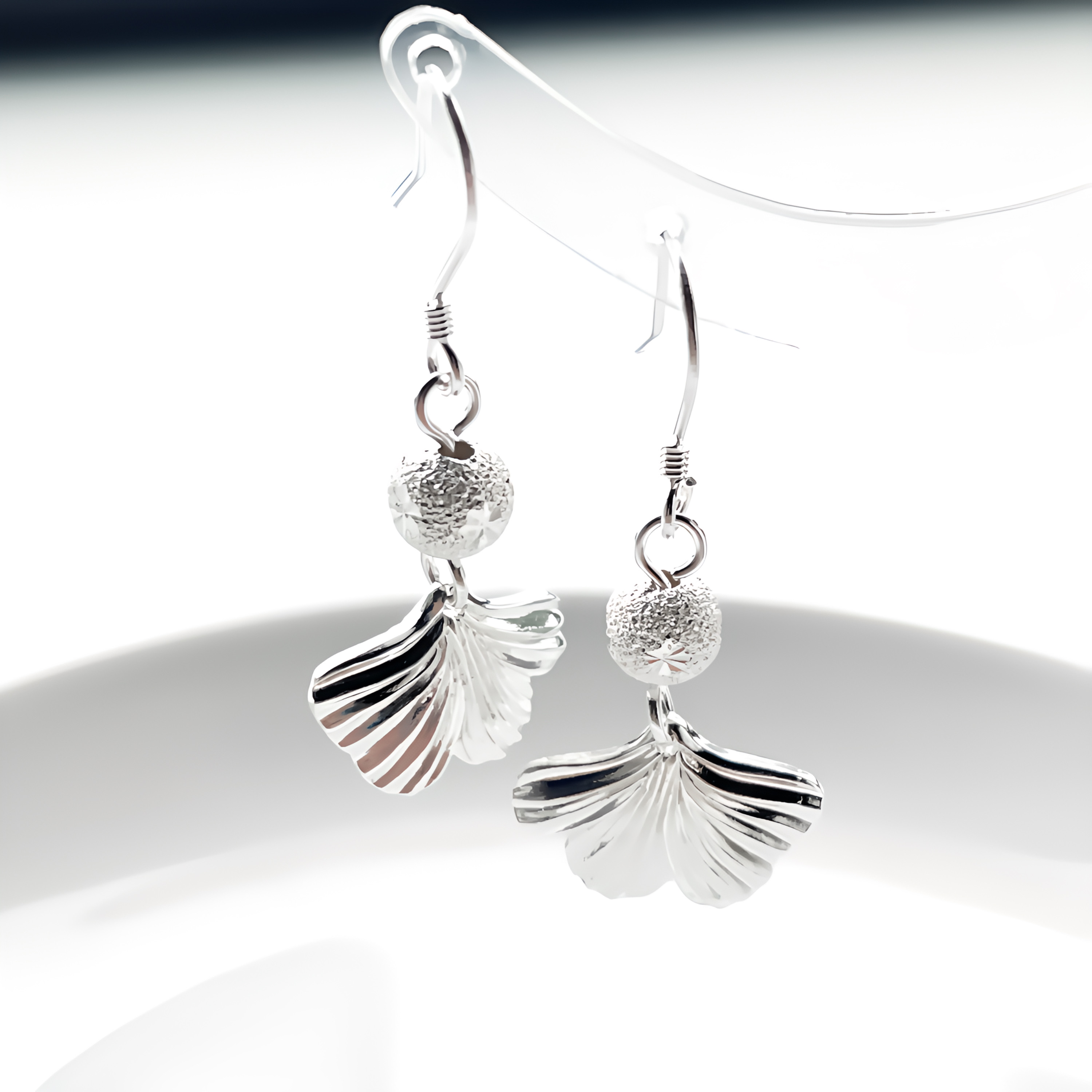 足银耳饰 车花珠银杏叶耳钩轻奢设计搭配配饰礼物节日