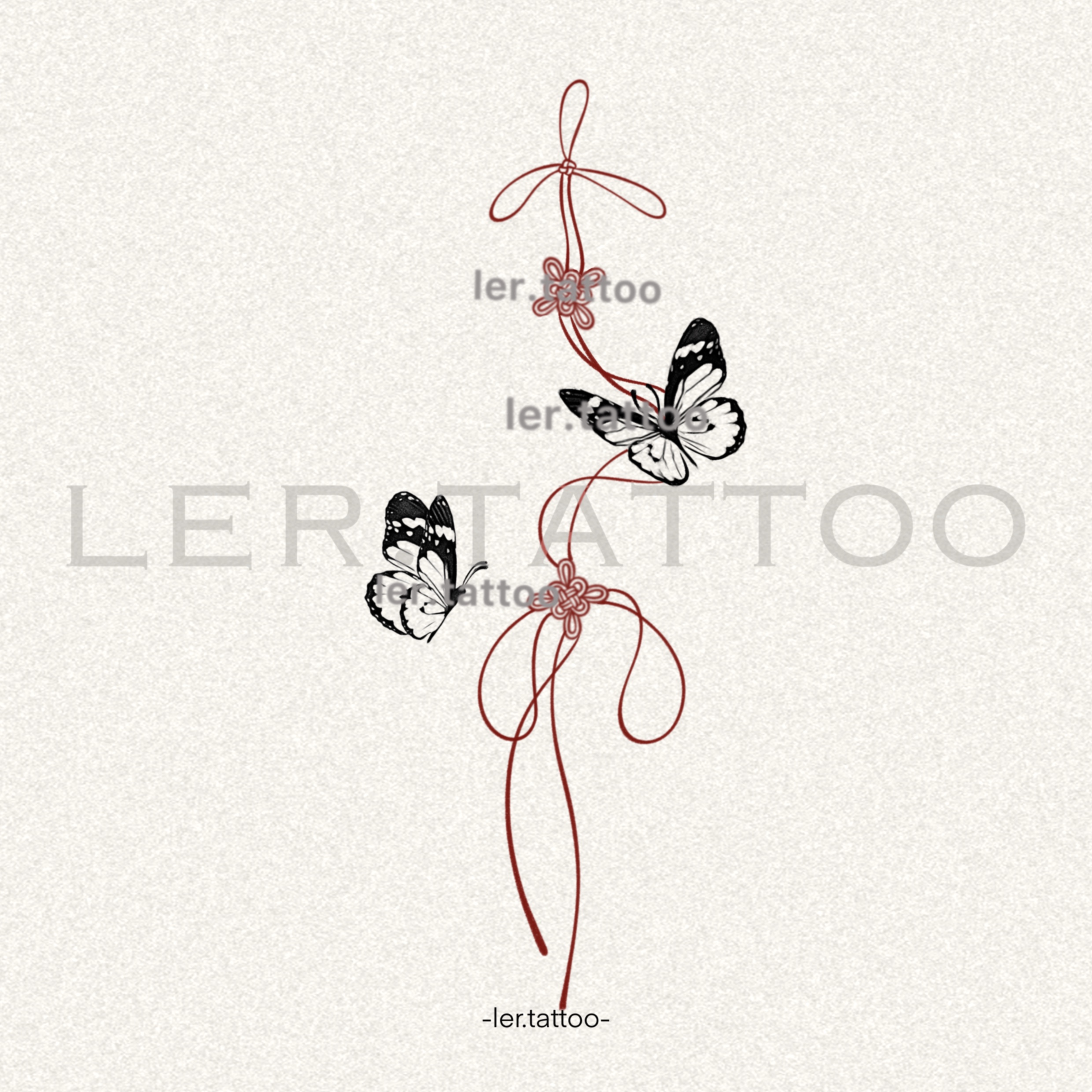 ler.tattoo｜新中式｜彩色纹身贴｜双蝶结梦｜全店5张包邮