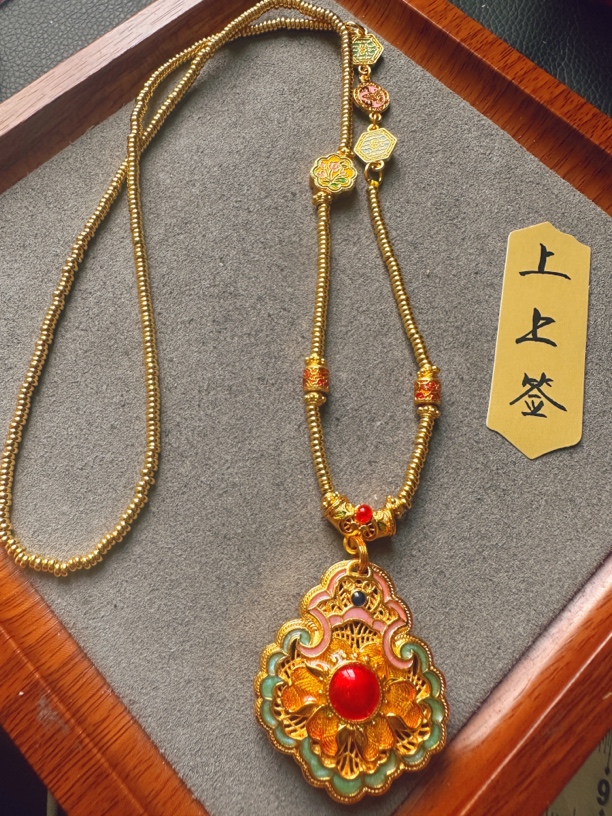 铜合金珐琅项链 螺钿花开富贵古法典雅华丽新中式国风珐琅彩项链