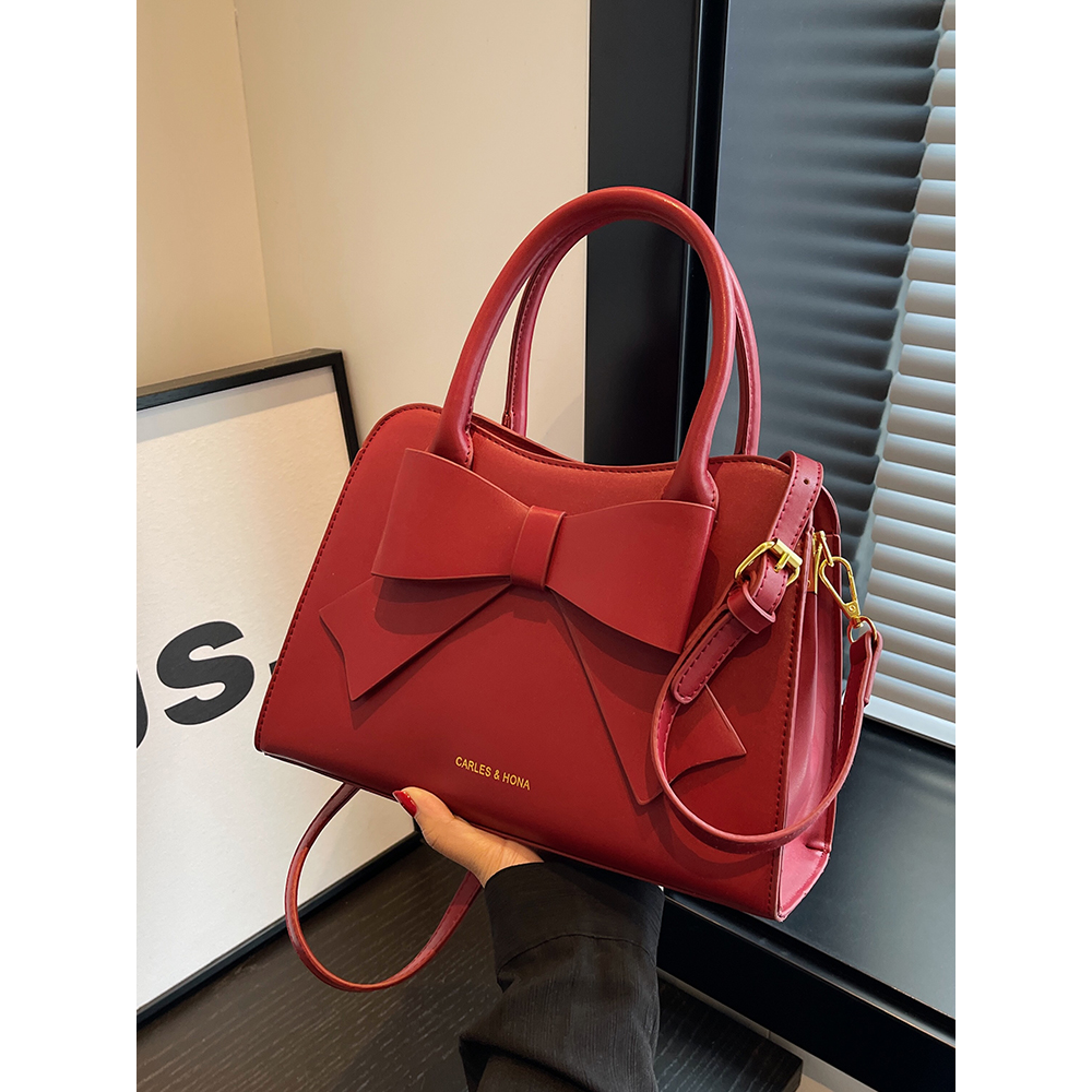 气质质感真皮婚包感小包包女2023新款伴娘包百搭手提包红色结婚新