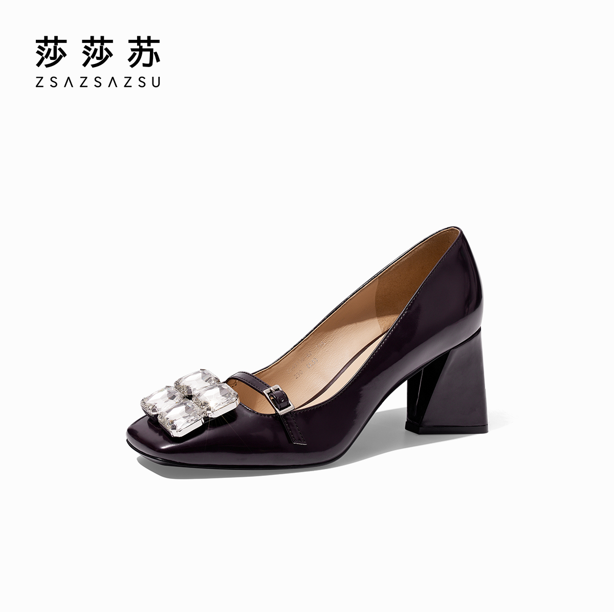 莎莎苏2023秋季新款南法庄园高粗跟水钻玛丽珍单鞋女ZA43150-62