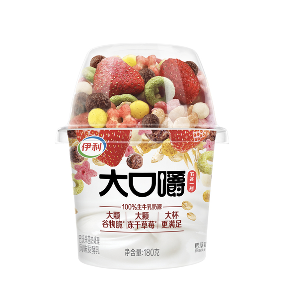 伊利五谷一刻大口嚼草莓谷物脆发酵乳 180g