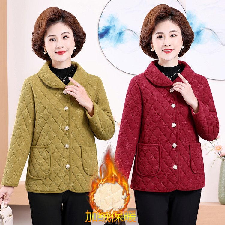 冬季加绒保暖新款棉袄短款加厚中老年洋气妈妈宽松外套棉衣棉服女