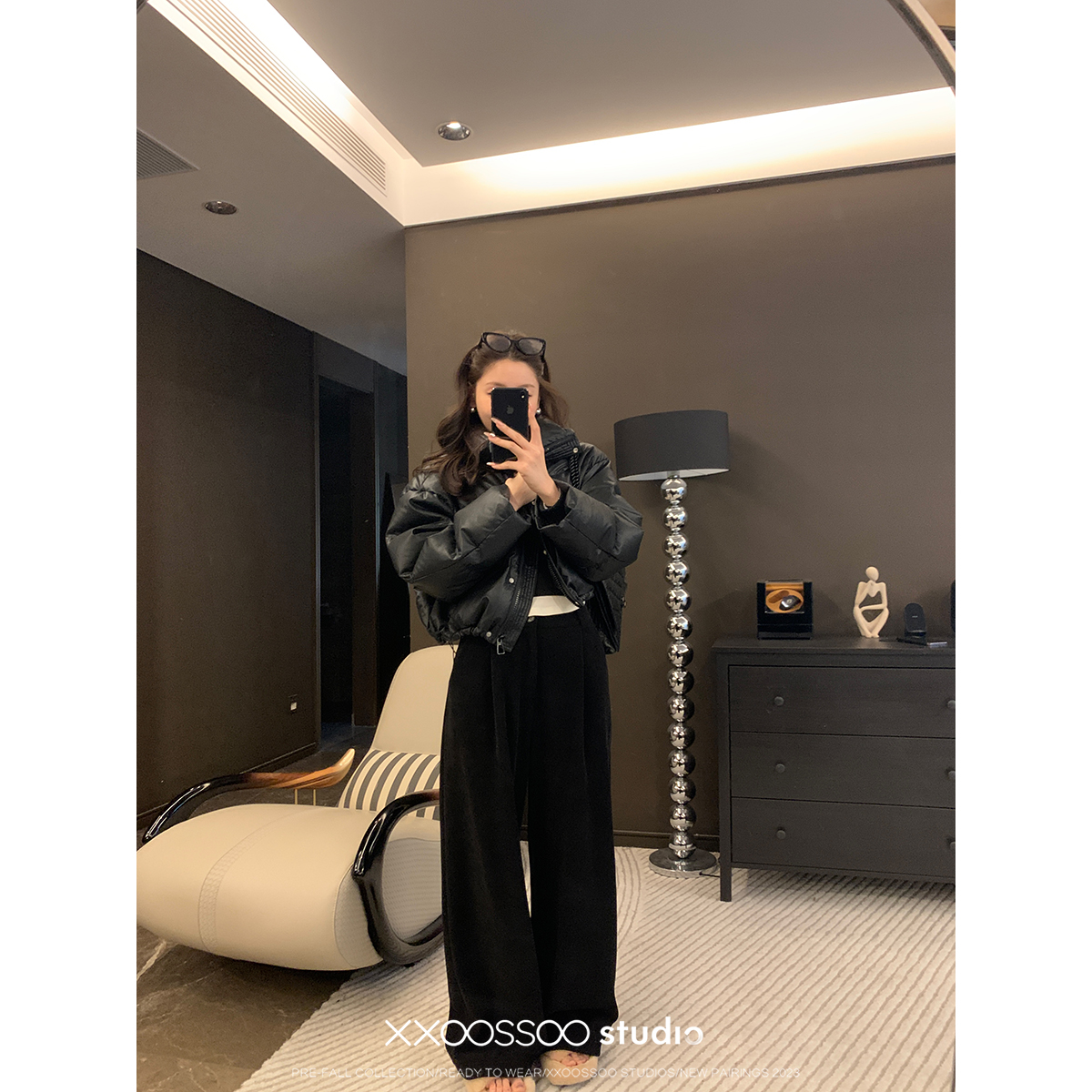 XXOOSSOO秋冬季高腰垂感宽松软糯直筒休闲阔腿裤
