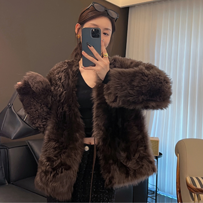 xxoossoo 【西班牙进口托斯卡纳】羊皮皮毛一体卷毛皮草