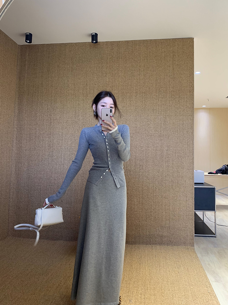 xxoossoo 通勤百搭a字半身裙女秋冬季高腰中长款裙子灰色休闲卫裙