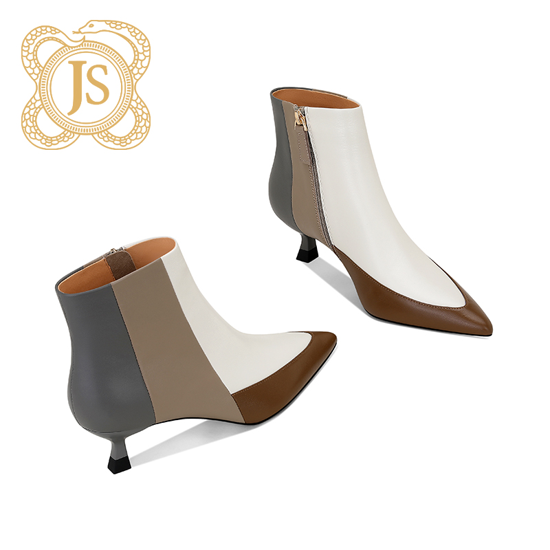  已开价，16Z869-25欧货高级感拼色小猫跟尖头单靴女气质潮