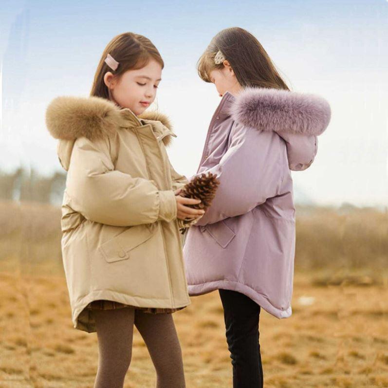 女童派克服棉袄秋冬装2024新款洋气中大儿童冬装加绒加厚毛领棉服