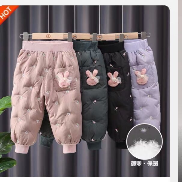 女童加厚棉裤冬款2024女宝宝加棉裤子外穿小童洋气百搭加绒长裤潮