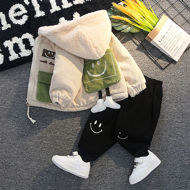 男童加绒套装2024新款儿童加厚棉服冬装宝宝棉衣外套洋气时髦潮款