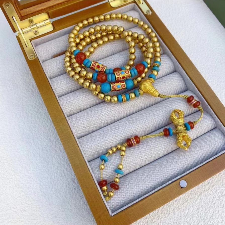 合金项链 合金材质【彩宝三圈手链项链两用108颗珠珠项链】手工气质