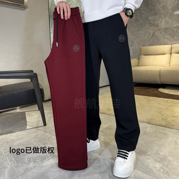 【直筒裤】秋冬宽松洋气百搭加厚保暖时尚运动针织弹力情侣男裤