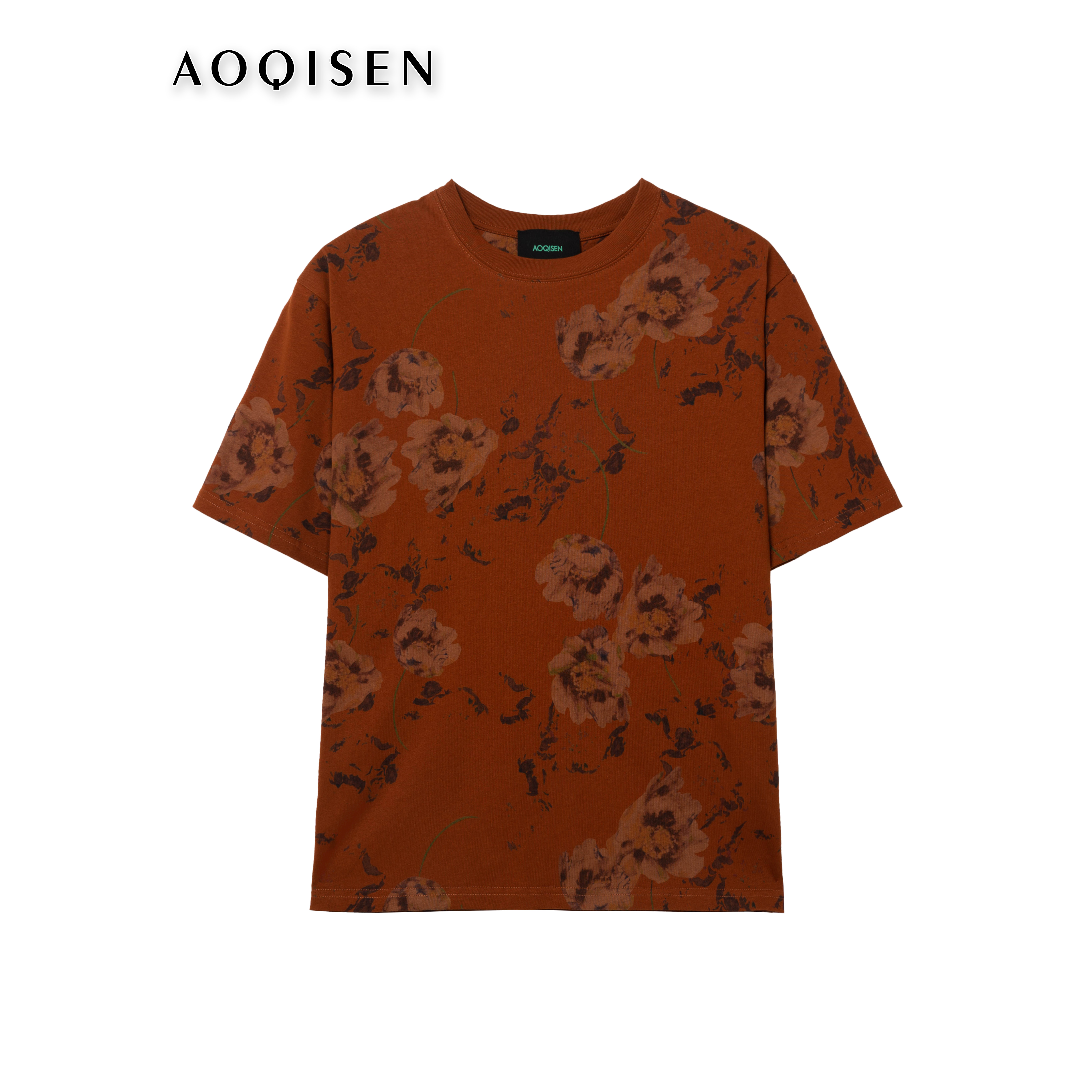 2354-6夏季爆款复古郁金香色印花短袖休闲宽松大码圆领女士T恤