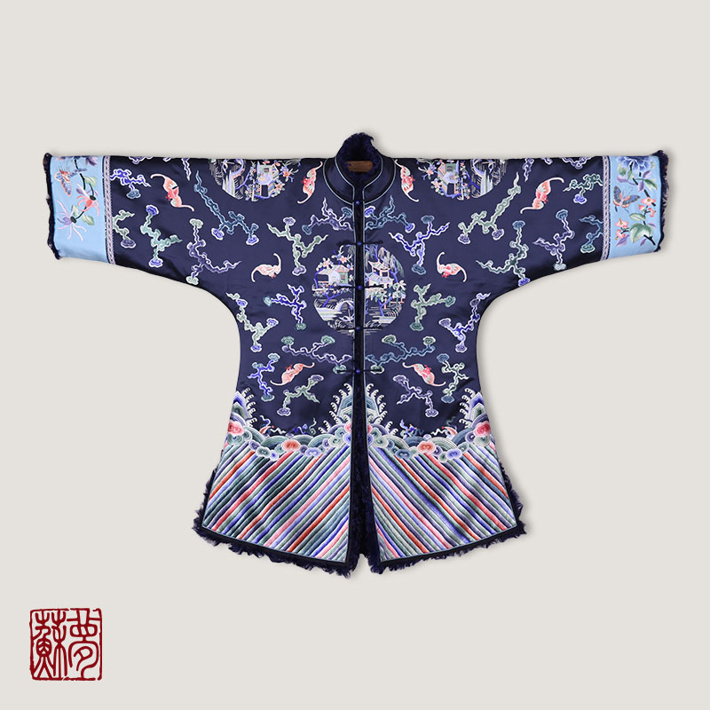 蘇夢【百福齐臻】黛蓝色库缎满绣对襟毛里半大褂0105272