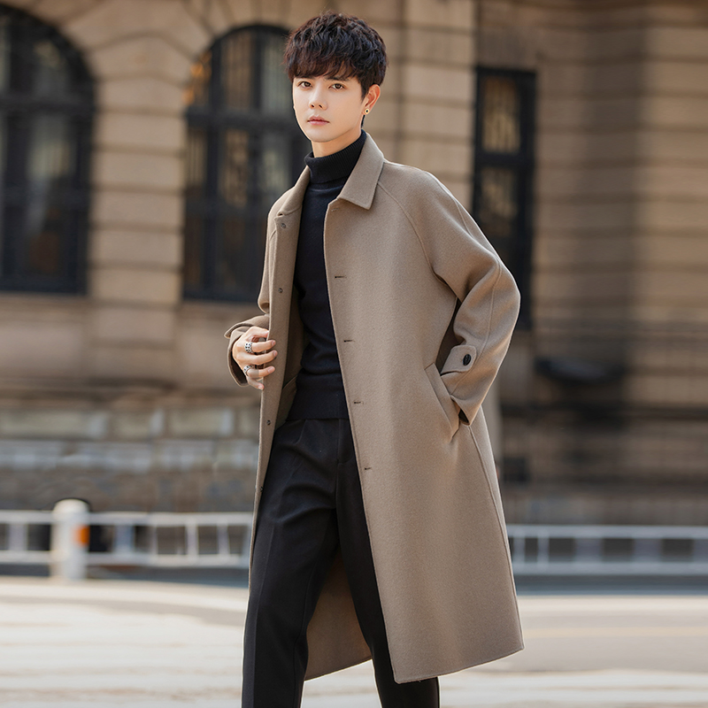 【双面羊毛】毛呢大衣男士中长款冬季加厚过膝大码超长商务呢子外套