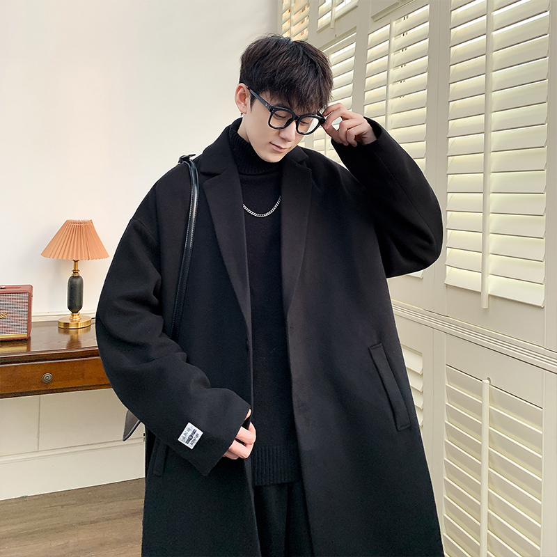 毛呢大衣男中长款休闲风衣冬季韩版加厚大码胖子宽松学生呢子外套